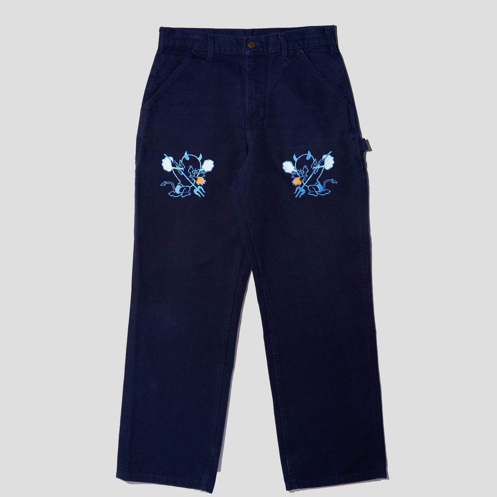 Devil Baby Embroidered Duck Canvas Carpenter Pants (30X30)