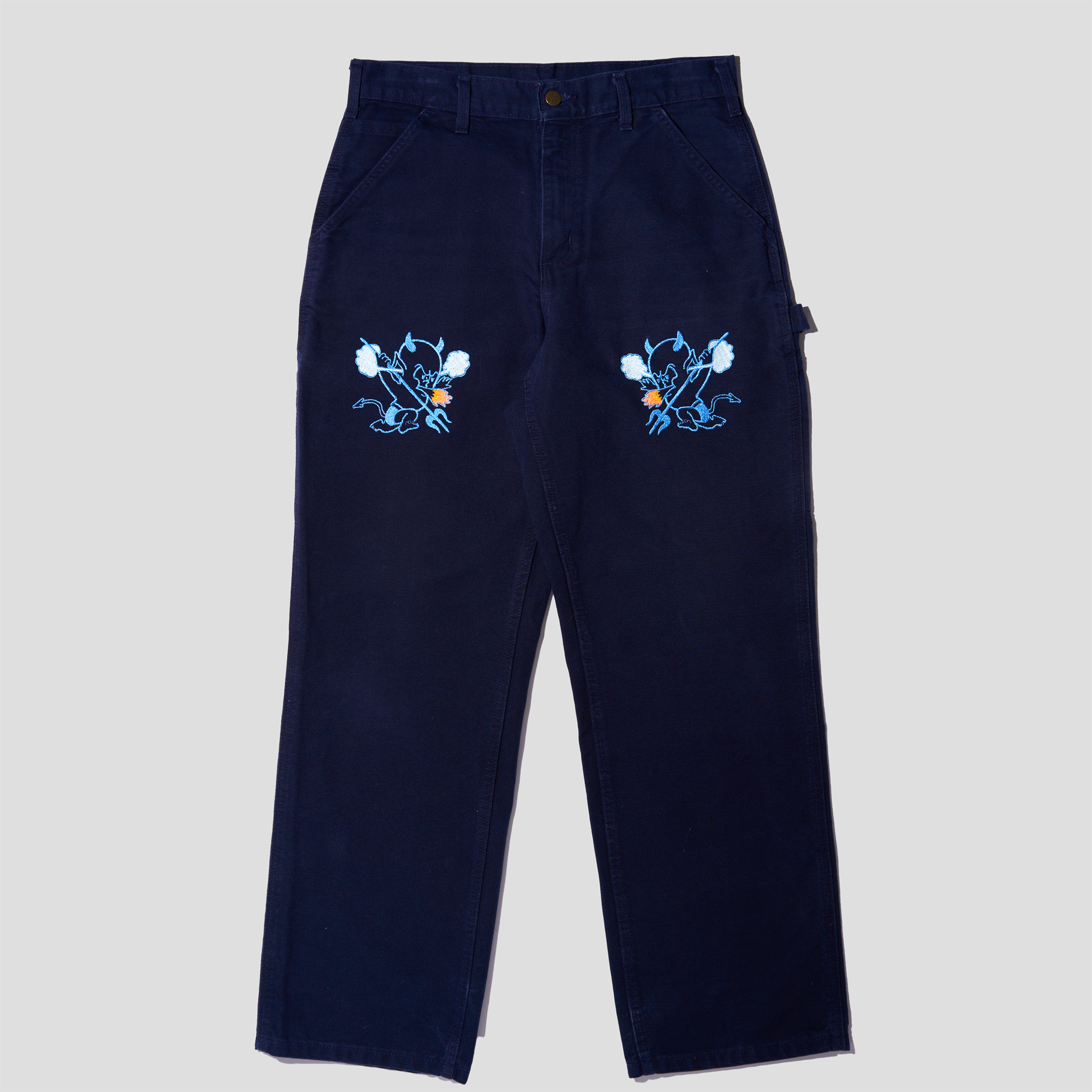 Devil Baby Embroidered Duck Canvas Carpenter Pants (30X30)