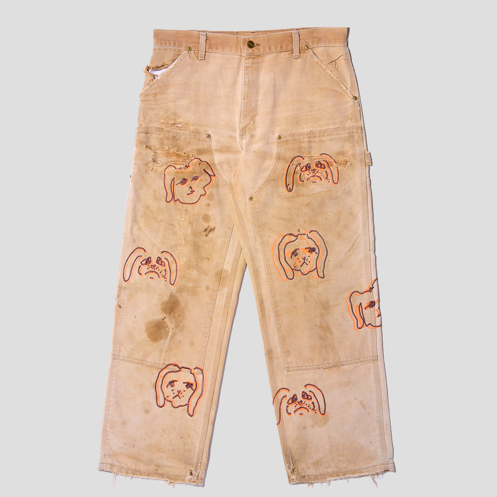 Sad Dogs Embroidered Double Knee Duck Canvas Carpenter Pants (32x29)