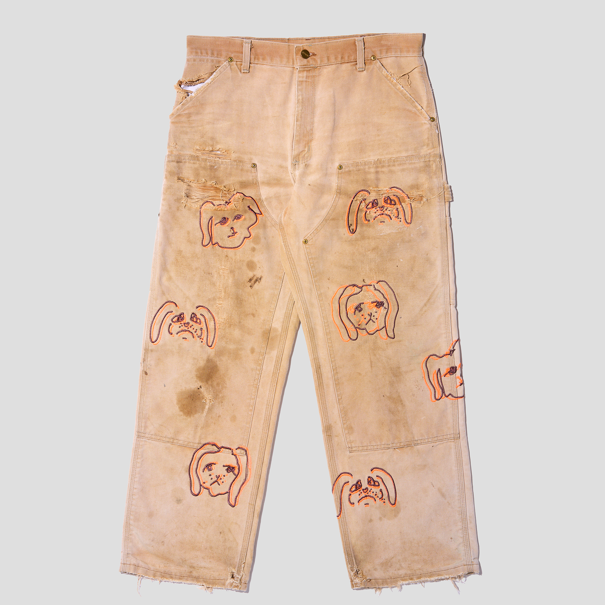 Sad Dogs Embroidered Double Knee Duck Canvas Carpenter Pants (32x29)