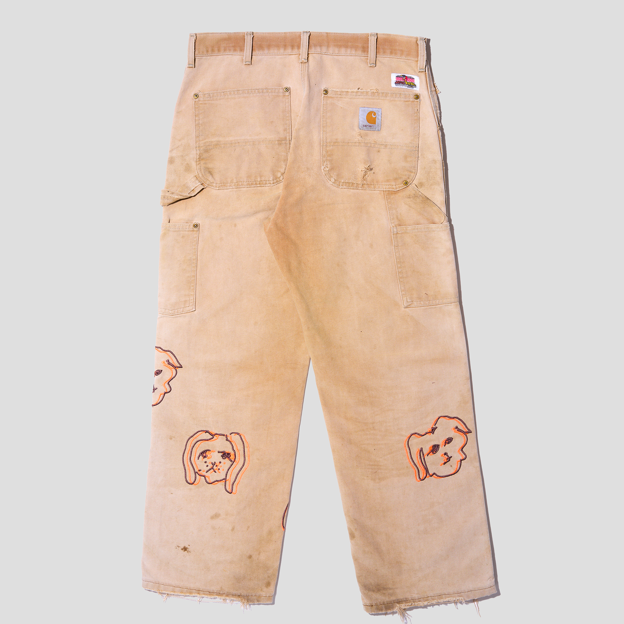 Sad Dogs Embroidered Double Knee Duck Canvas Carpenter Pants (32x29)