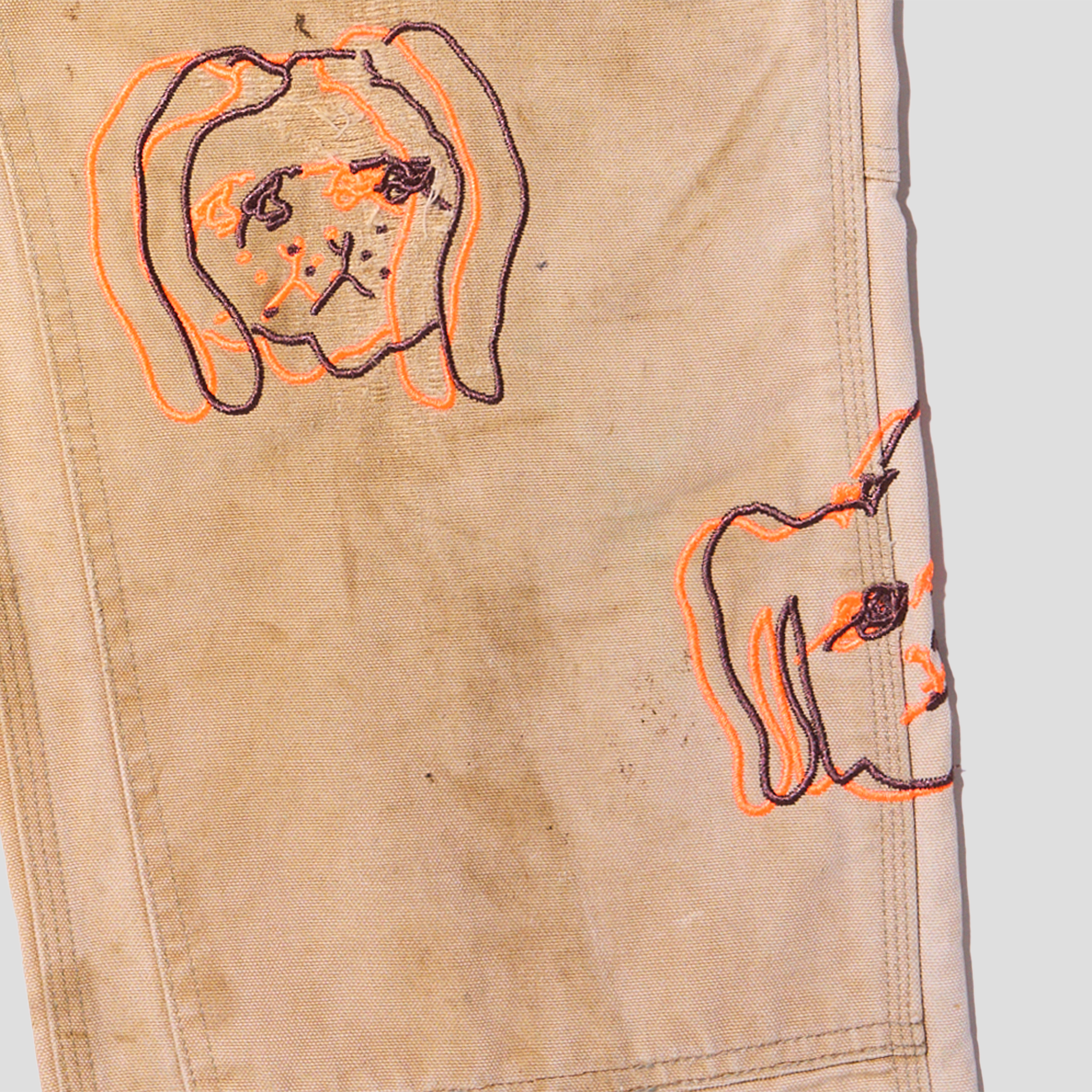 Sad Dogs Embroidered Double Knee Duck Canvas Carpenter Pants (32x29)