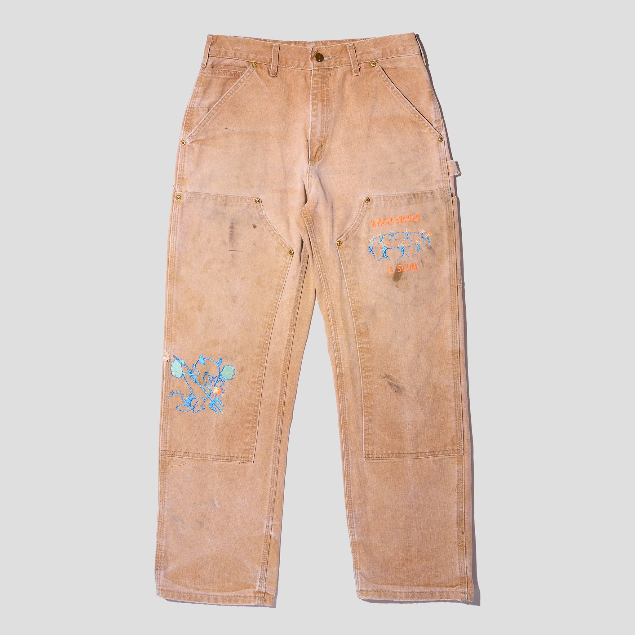 Scum Devil Embroidered Double Knee Duck Canvas Carpenter Pants (30x29)