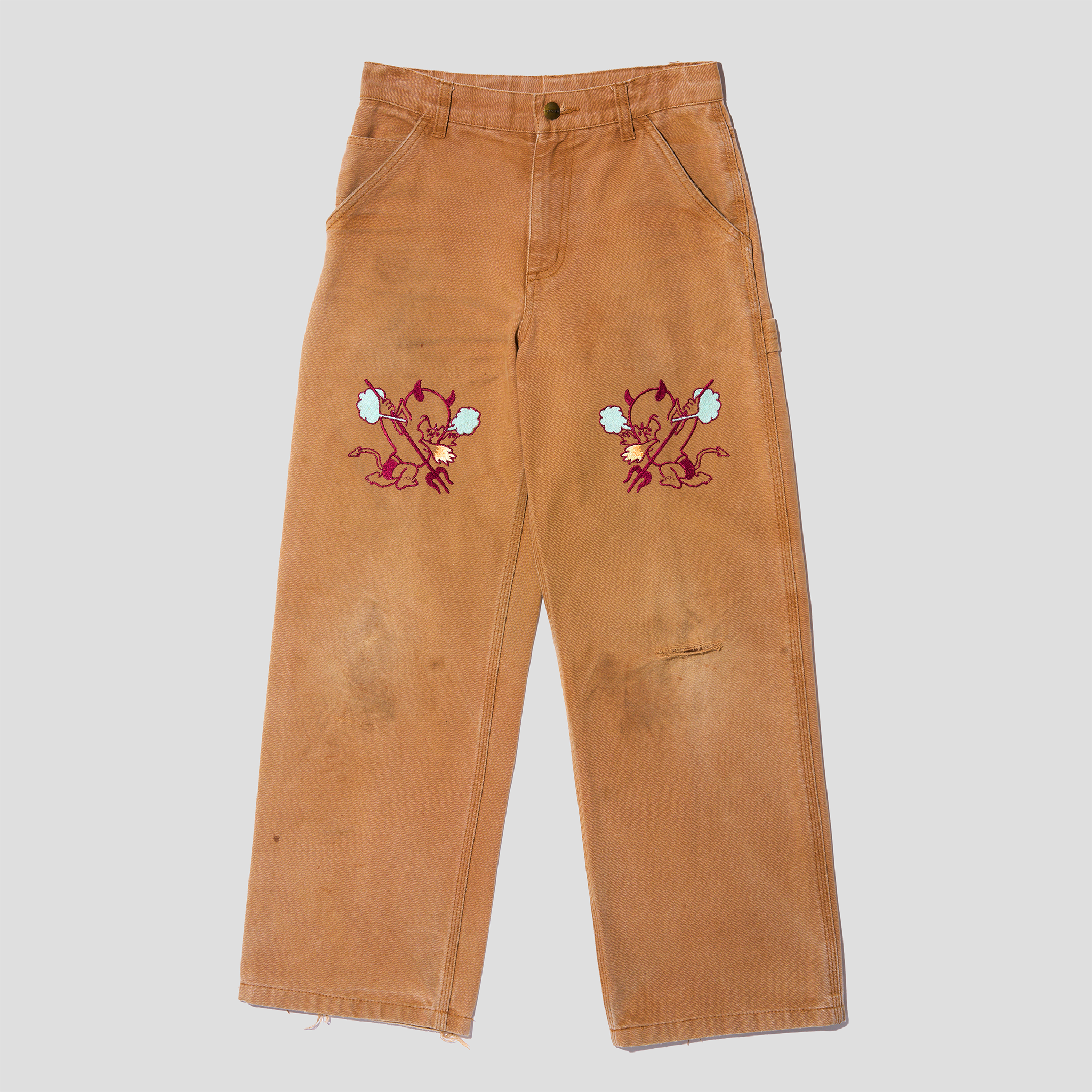 Devil Baby Embroidered Duck Canvas Carpenter Pants (27x27)