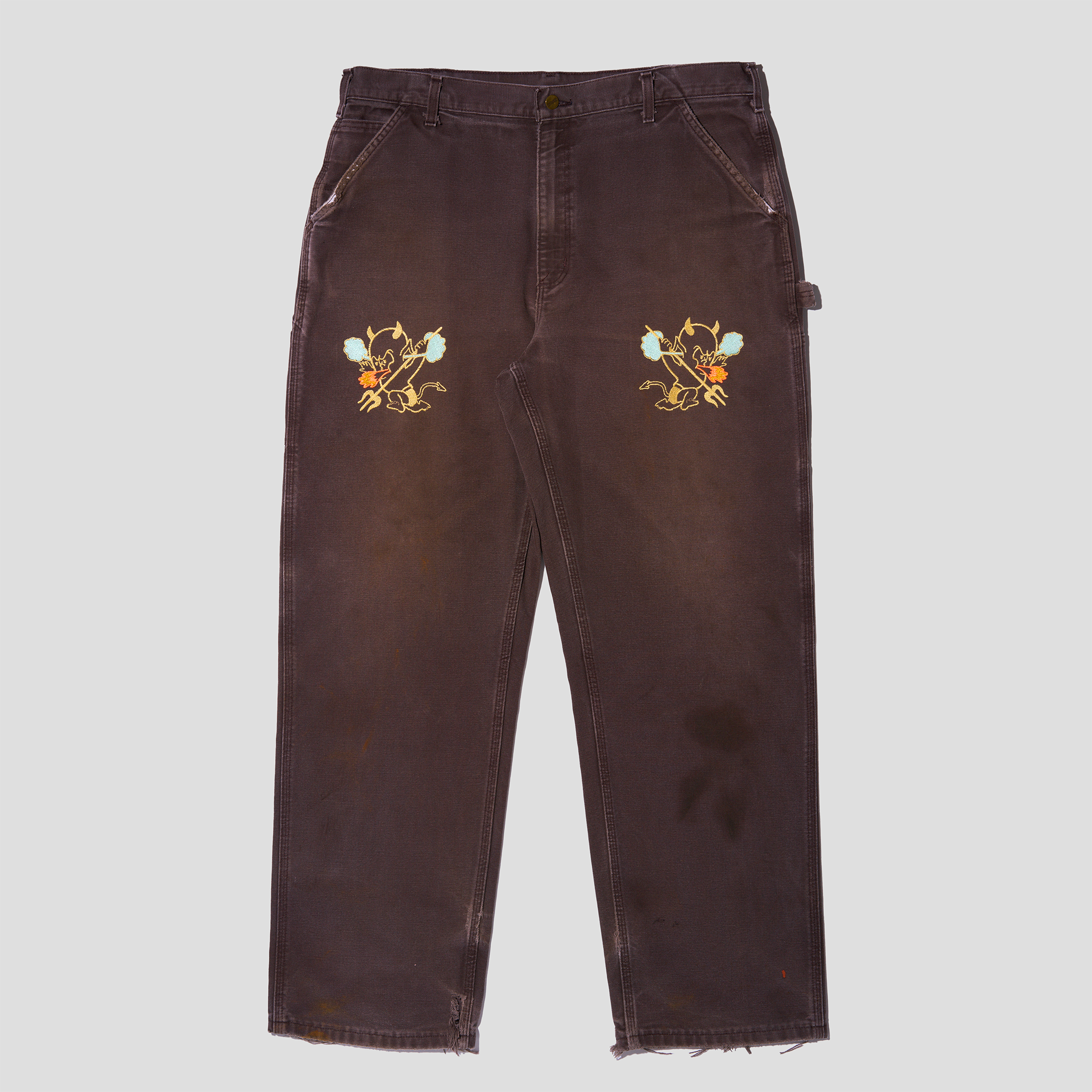 Devil Baby Embroidered Duck Canvas Carpenter Pants (38x33)