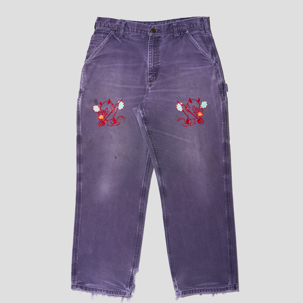 Devil Baby Embroidered Duck Canvas Carpenter Pants (34x30)