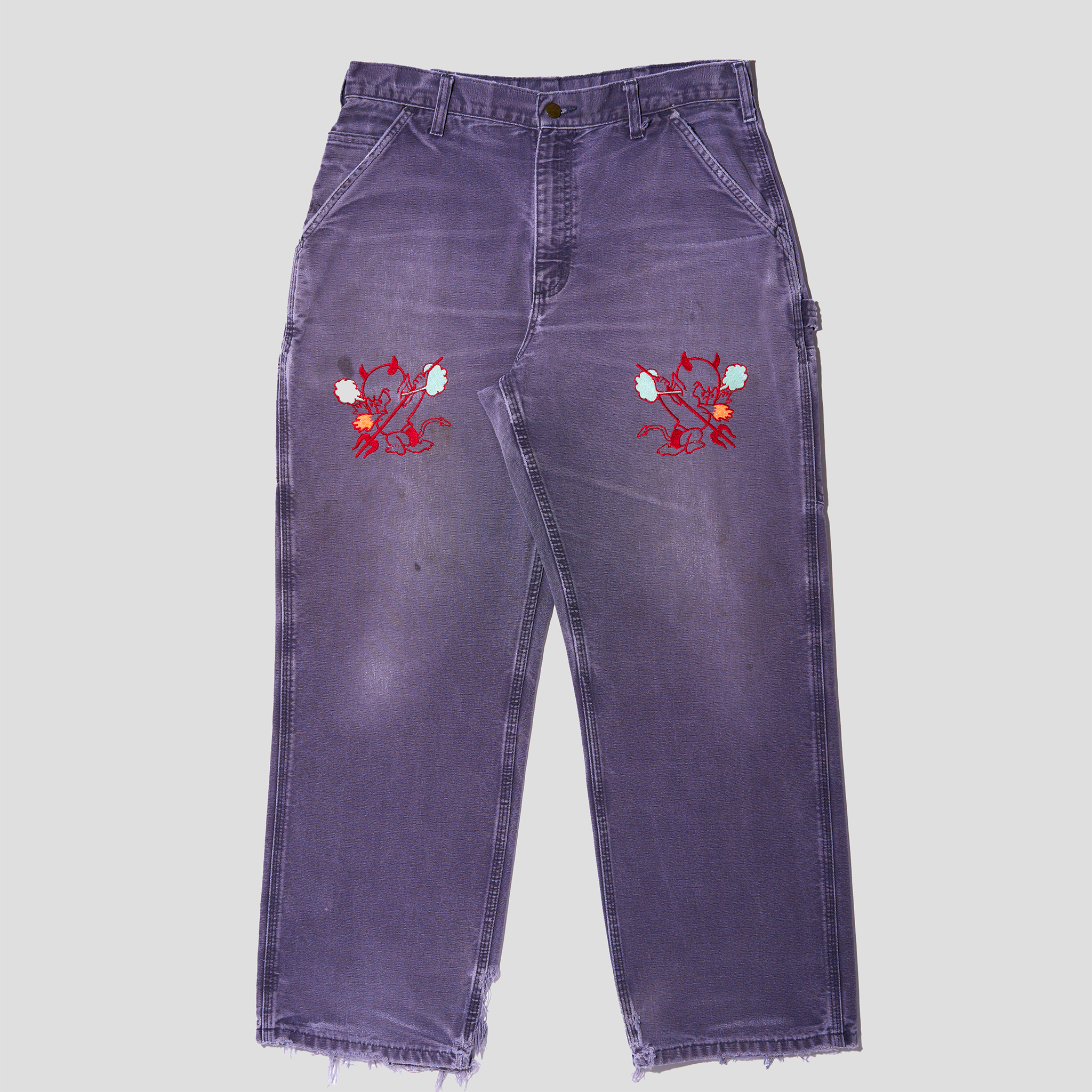 Devil Baby Embroidered Duck Canvas Carpenter Pants (34x30)