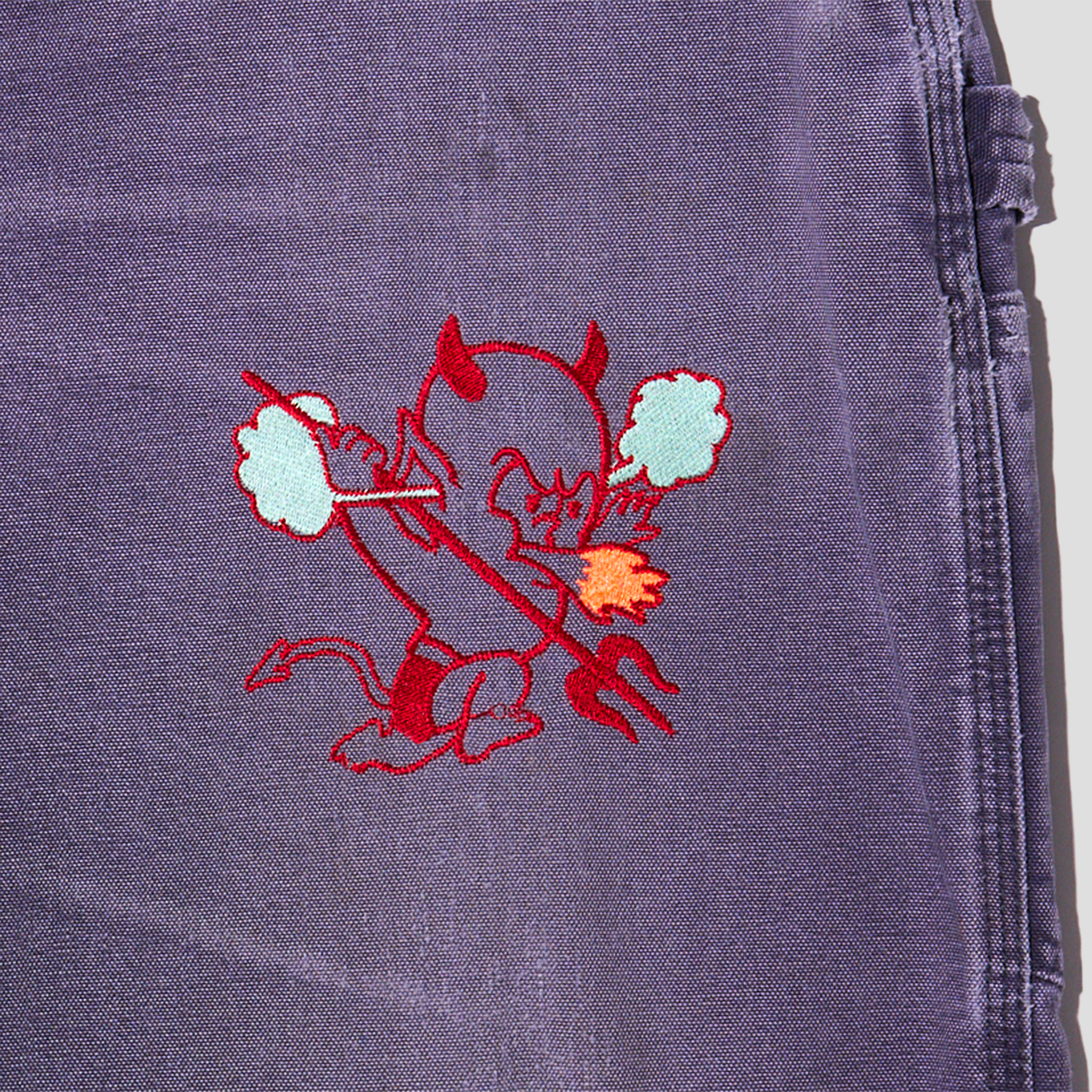 Devil Baby Embroidered Duck Canvas Carpenter Pants (34x30)