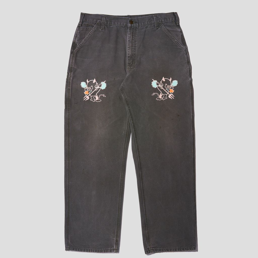 Devil Baby Embroidered Duck Canvas Carpenter Pants (35x32)