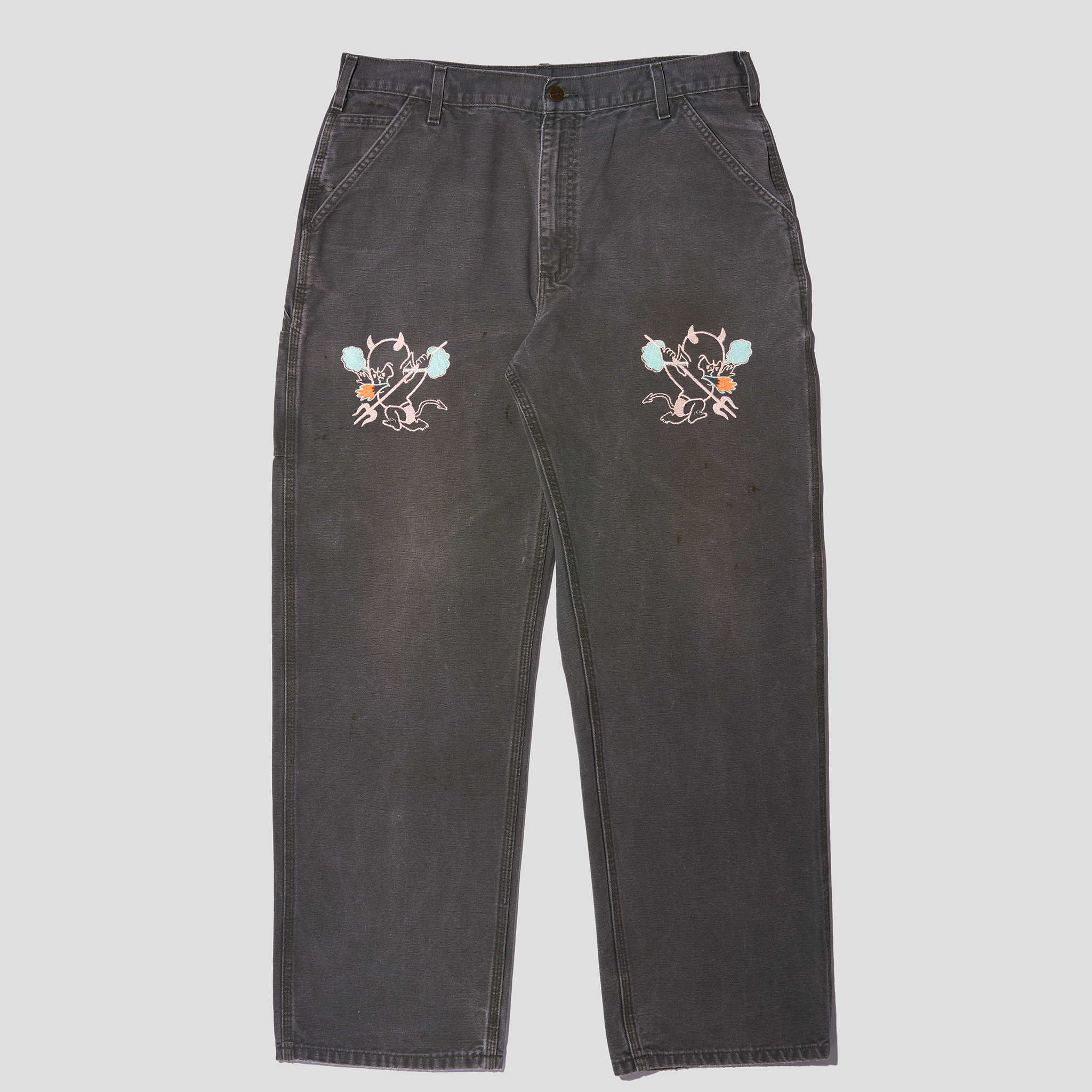 Devil Baby Embroidered Duck Canvas Carpenter Pants (35x32)