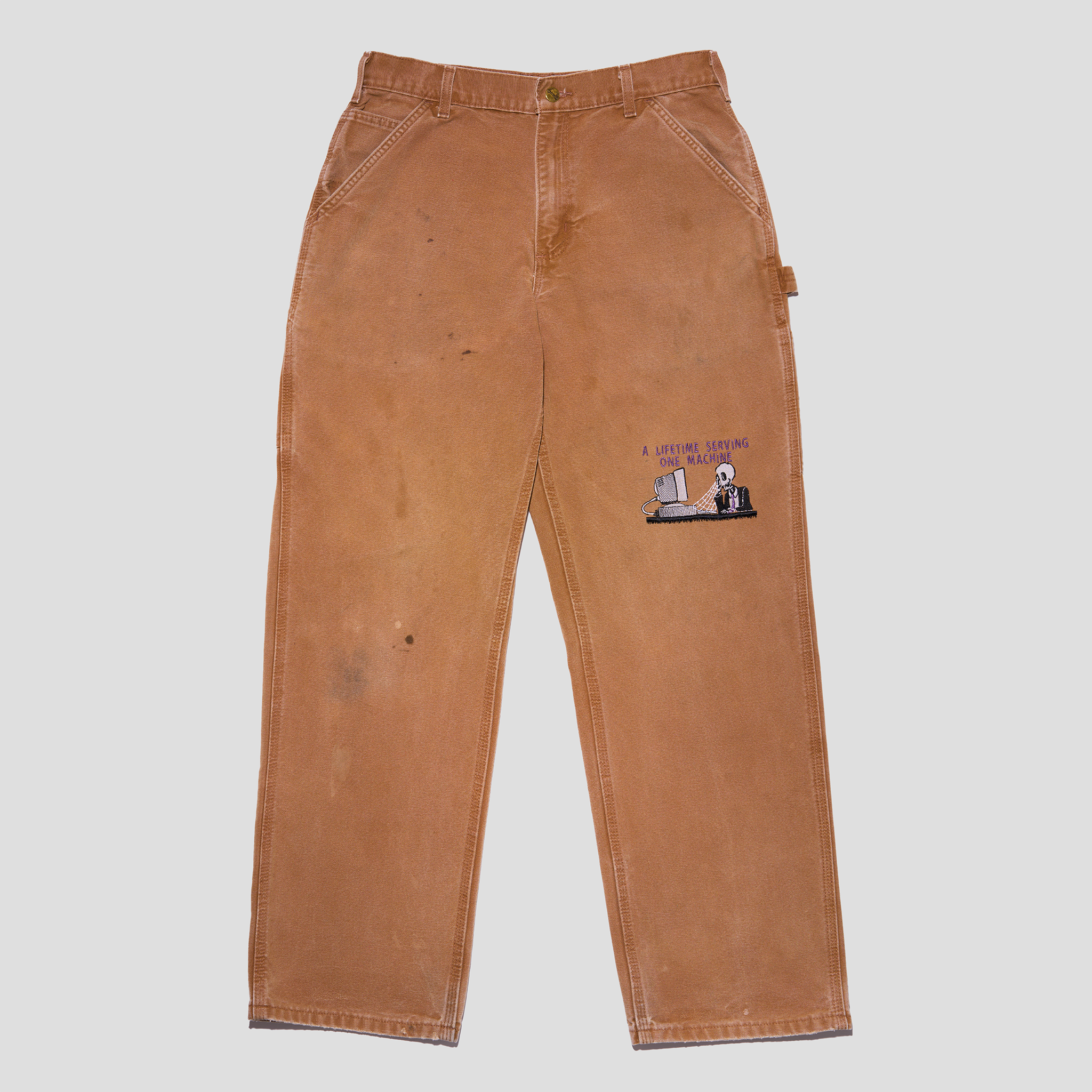 Serving One Machine Embroidered Duck Canvas Carpenter Pants (32x30)