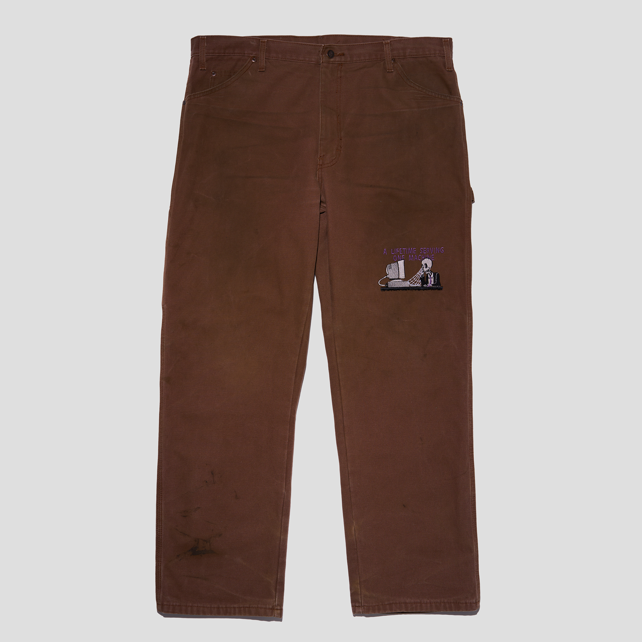 Serving One Machine Embroidered Duck Canvas Carpenter Pants (38x30)